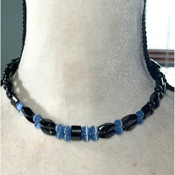 New Magnetic Black Metal And Cat Eye Necklace -- 16" - Picture 1 of 6